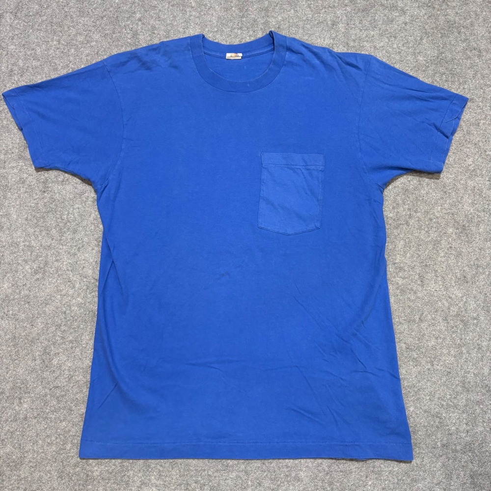 Vintage Fruit of the Loom Pocket T-Shirt XL Blue Single Stitch Made in USA Tee